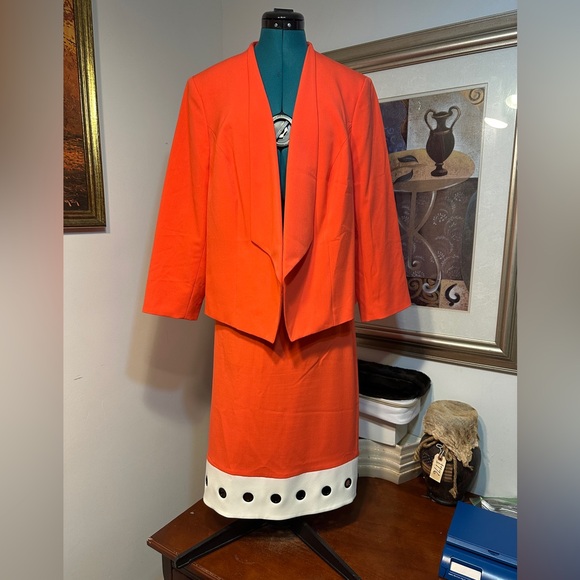 Nine West Dresses & Skirts - Nine West Orange Lined Stretch grommets Skirt Jacket Set Outfit Size 14W/16W